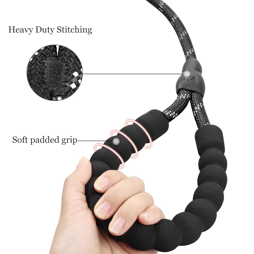 Qpets® Leash for Dogs Durable Light Reflecting Traction Round Rope Chain 5.5ft Handle Free Walking Braided Adjustable Training 2 PCS Qpets® Leash for Dogs Durable Light Reflecting Traction Round Rope Chain 5.5ft Handle Free Walking Braided Adjustable Training 2 PCS